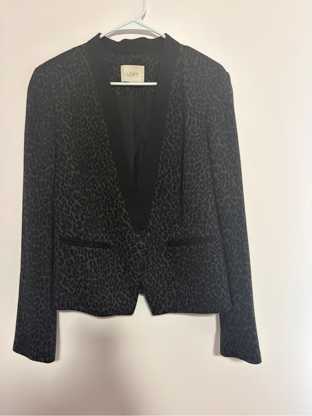 LOFT Black Leopard-Print Open Front Blazer Jacket